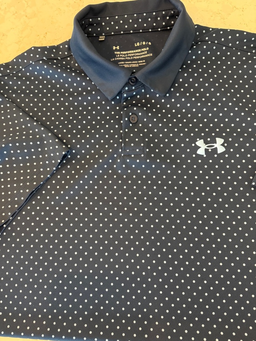 Under Armour Men’s Navy Polo with White Micro Dot Print